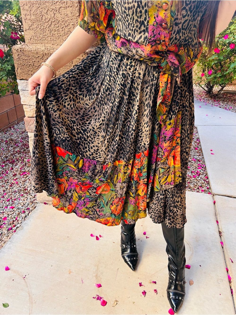 Platinum Dorothy Schoelen Skirt & Top Vintage Cheetah Floral Print Size Small
